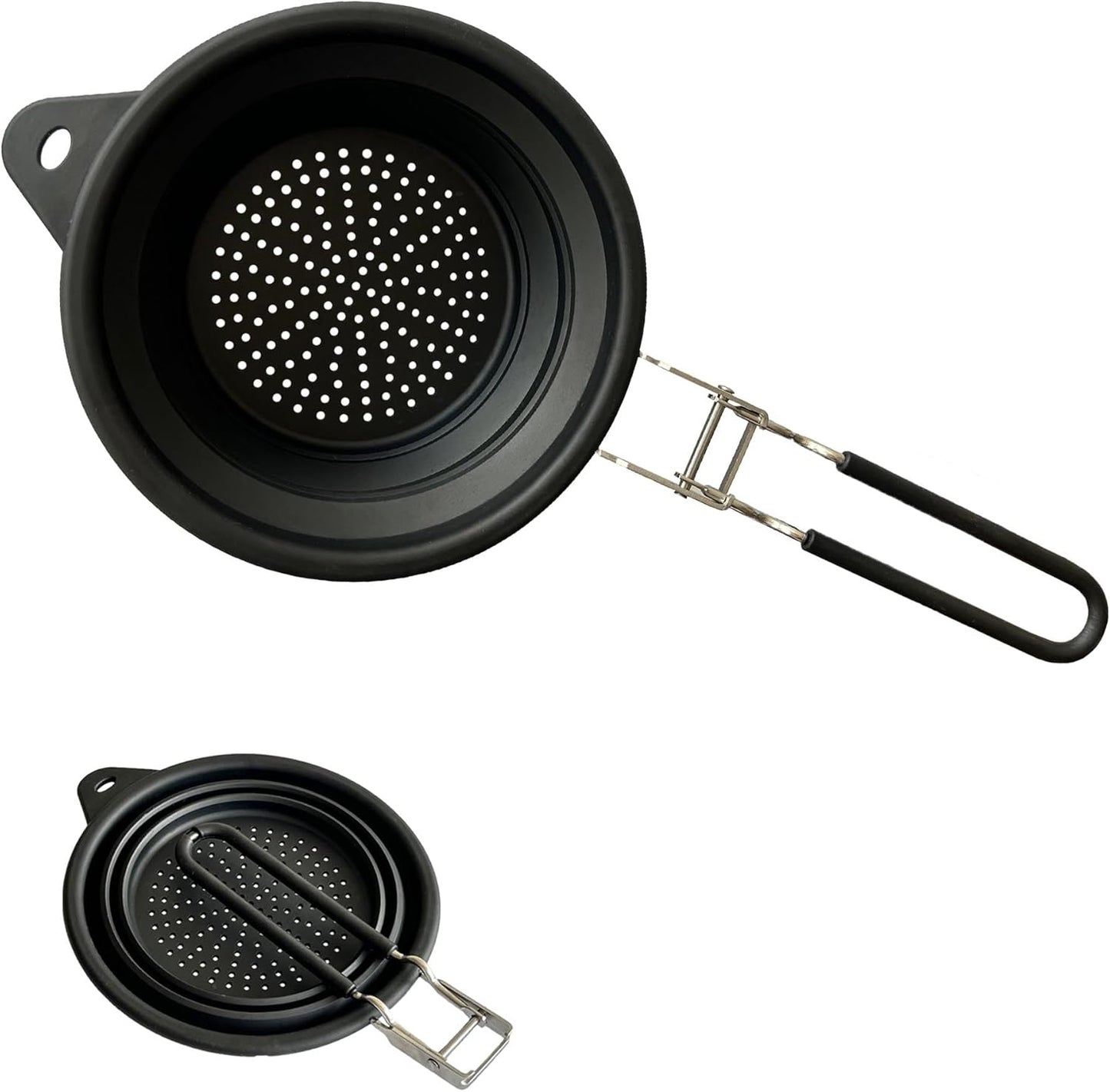 Silicone Collapsible Colander with Handle,Home/RV Kitchen Space Saving Silicone Colander,Drainage of Food,Vegetables,Fruits (Black)