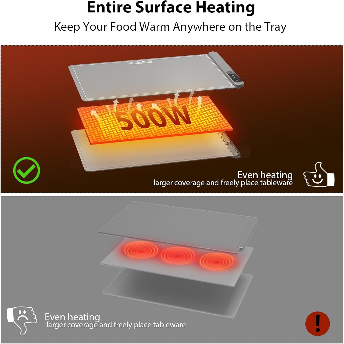 Food Warming Mat, Upgrade Graphene Electric Warming Tray, Fast Full Surface Heating Mat with 6 Level Adjustable Temperature and 6 Hours Timer, Silicone Food Warmers for Gatherings,Parties,Everyday Use