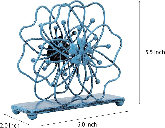 OwlGift Flower Style Napkin Holder, Freestanding Tissue Dispenser, Dining Table Napkin Storage for Home Kitchen Restaurant Picnic Party Wedding Housewarming – Turquoise
