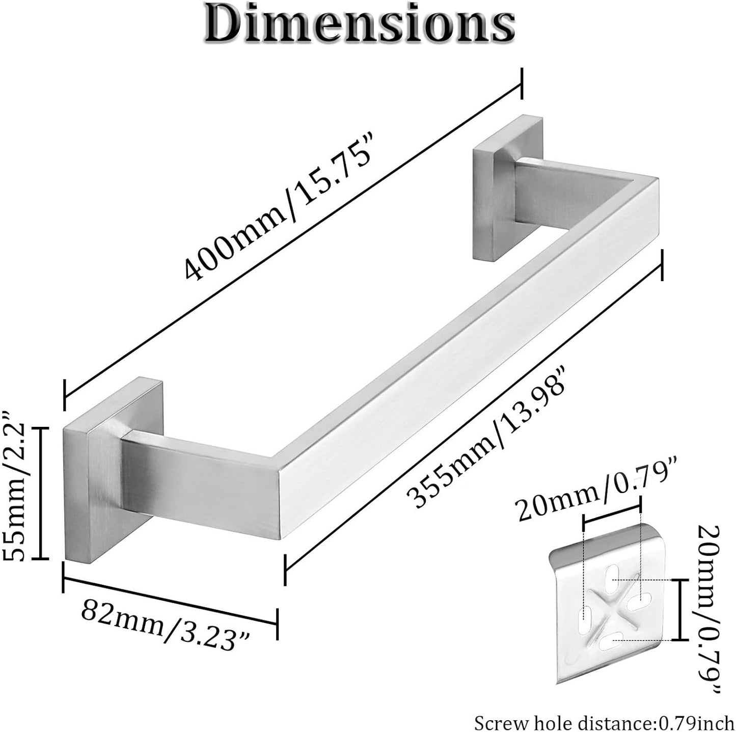 Alise Brushed Nickel Towel Bars,15.75 Inch Towel Holder Towel Racks for Bathroom and Lavatory,SUS304 Stainless Steel Hand Towel Hanger Rail Wall Mount,Useable Length 13.98 Inch Towel Bar, GYT040-LS
