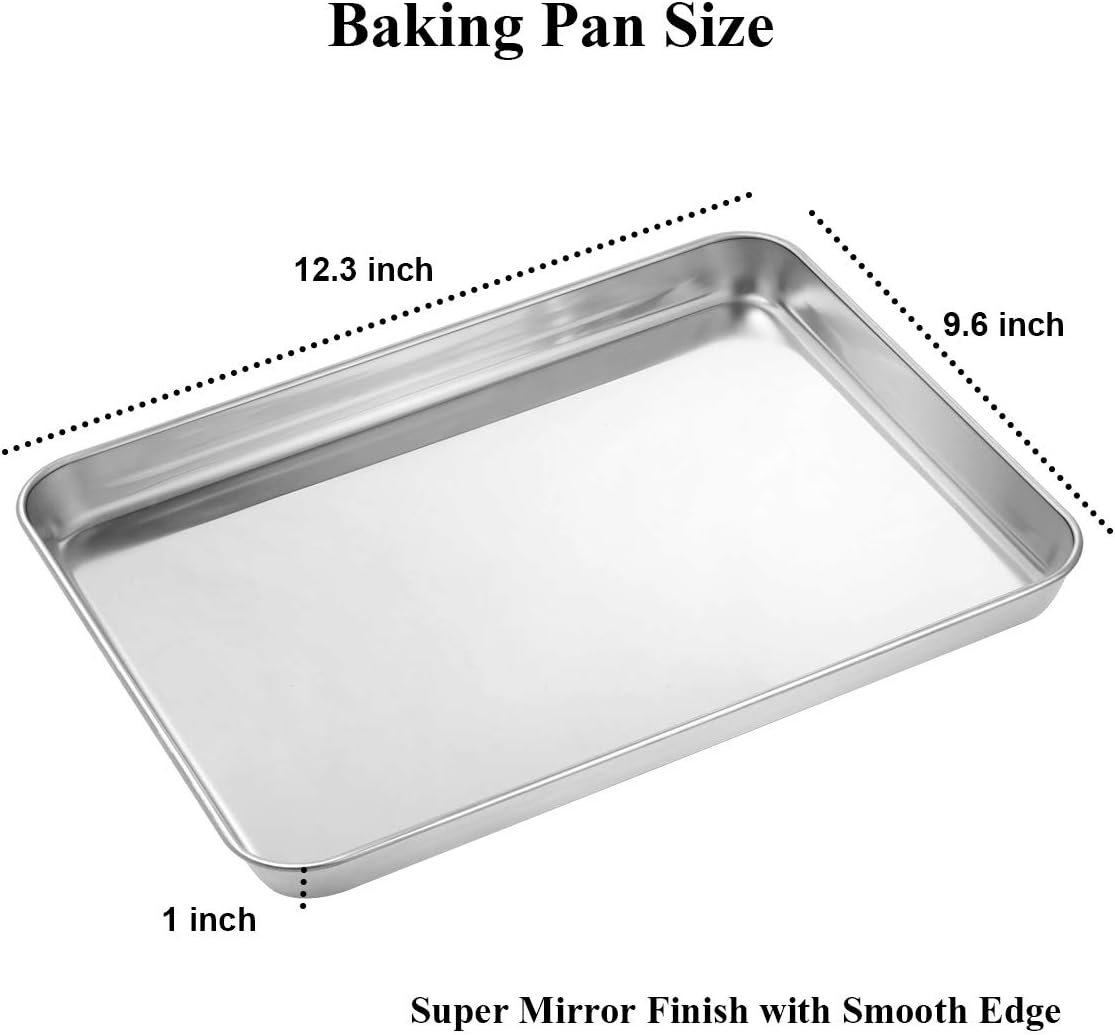 Wildone Baking Sheet with Rack Set [2 Sheets + 2 Racks], Stainless Steel Cookie Pan baking Tray with Cooling Rack, Size 12 x 10 x 1 Inch, Non Toxic & Heavy Duty & Easy Clean