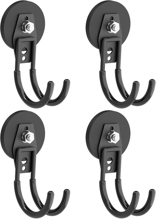 Heavy Duty Magnetic Hooks, Super Strong Garage Magnet Hooks, Magnetic Cable/Tool Holder with Anti-Slip Coating for Horse Trailer, Indoor & Outdoor Hanging Strong Black Magnetic Hook(4Pack)