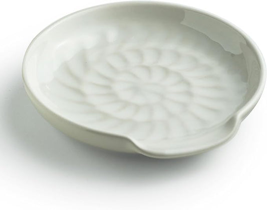 Spoon Rest for Stove Top, 5.3inch Ceramic Utensil Holder for Kitchen Counter, Large Cooking Spatula Rests for Ladles Tongs, White