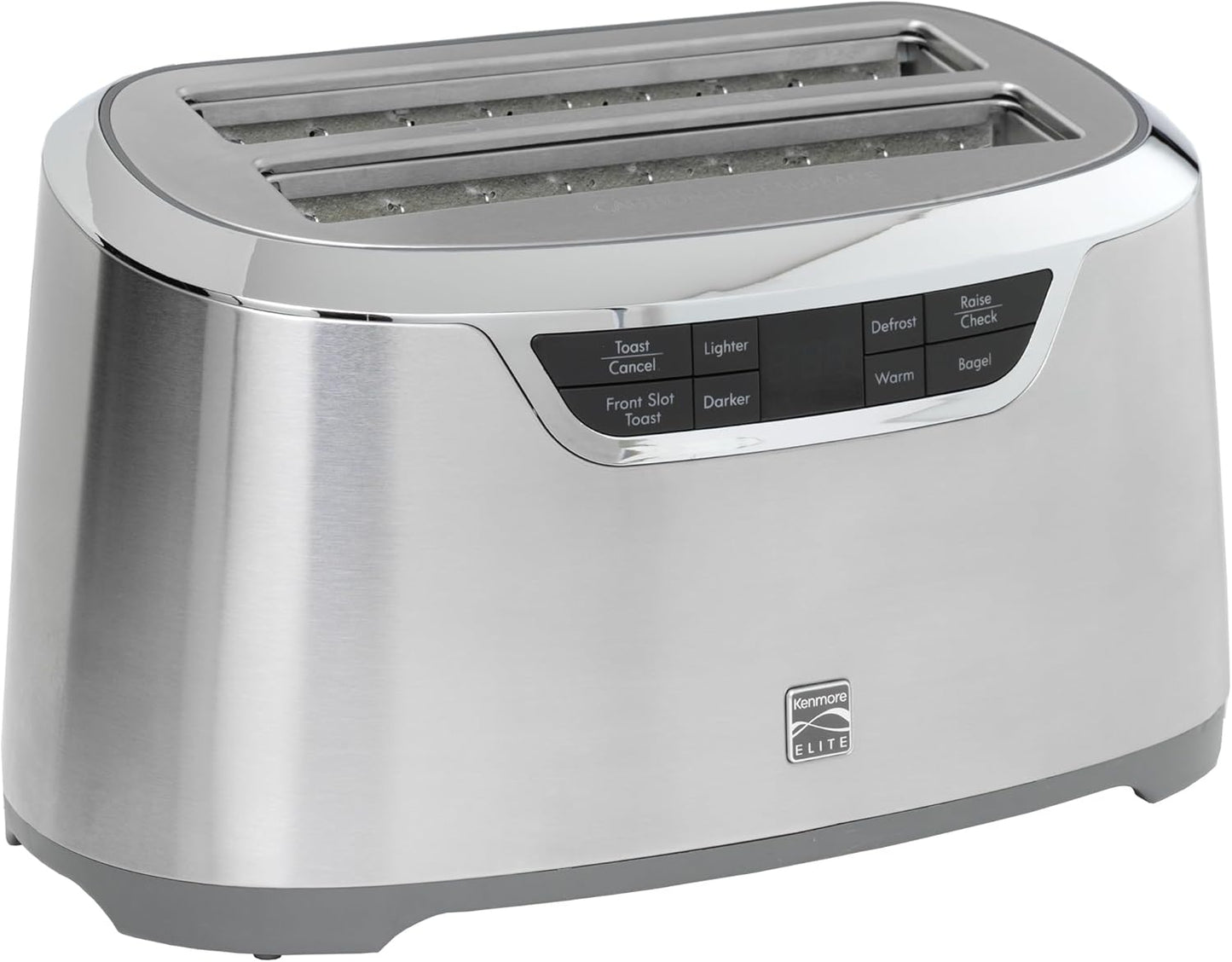 Kenmore Elite toaster 4 slice - long slot countertop kitchen appliance, tostadora de pan, front toast option, easy clean crumb tray, digital control, modern stainless steel design, bread bagel waffels