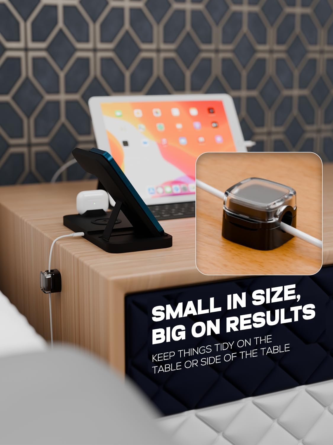 6-Pack Black Magnetic Cord Organizer for Desk, Magnetic Cable Clips with Strong Magnetic Lid, Holds Cables Firmly, 7 mm Cable Organizer & HDMI Cord Holder for Nightstand with Strong Adhesive Pad