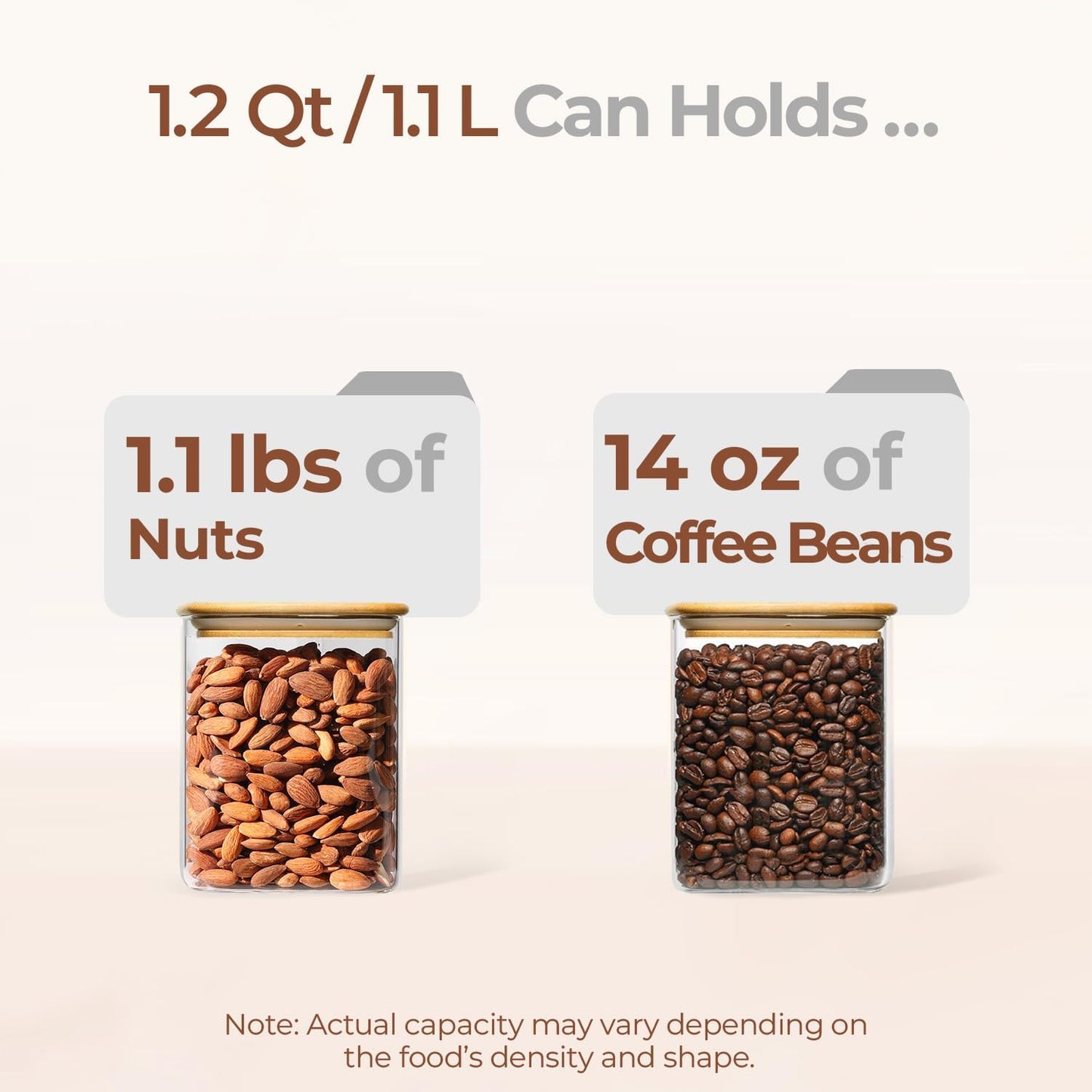 ComSaf 1.2 Qt Rectangle Glass Storage Containers with Lids, Glass Jars with Bamboo Lids, Clear Food Storage Jar, Sugar Coffee Containers, Pantry Container for Pasta Tea Candy Nut