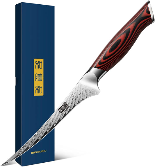 Fillet Knife 7 Inch, Damascus Steel Boning Knife, Professional Fish Fillet Knife for Meat Chicken Cutting, Meat Knife with G10 Ergonomic Handle