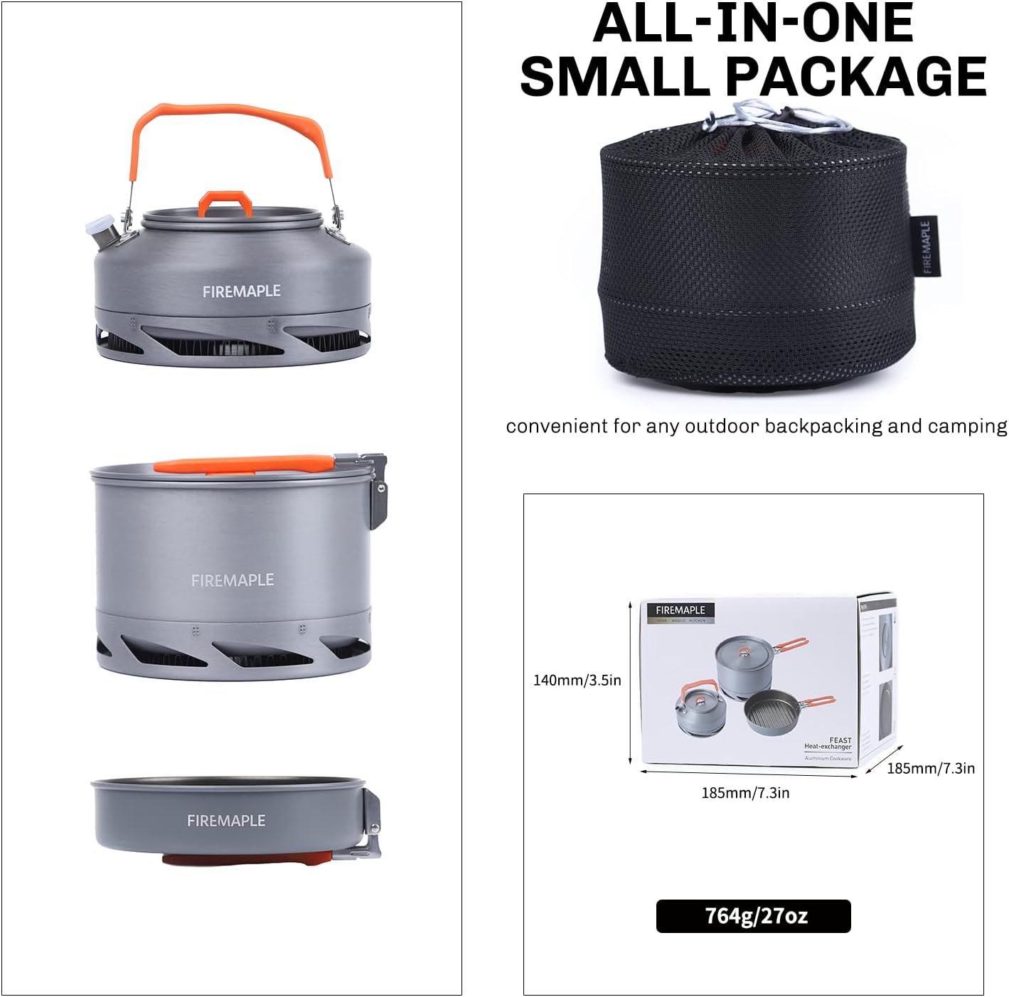 Fire-Maple Feast 4 Piece Camping Cookware Cookware Cookware Kit Outdoor Cookware Set with Pots, Kettle, Saucepans and Spatula for Hiking Fishing Picnic