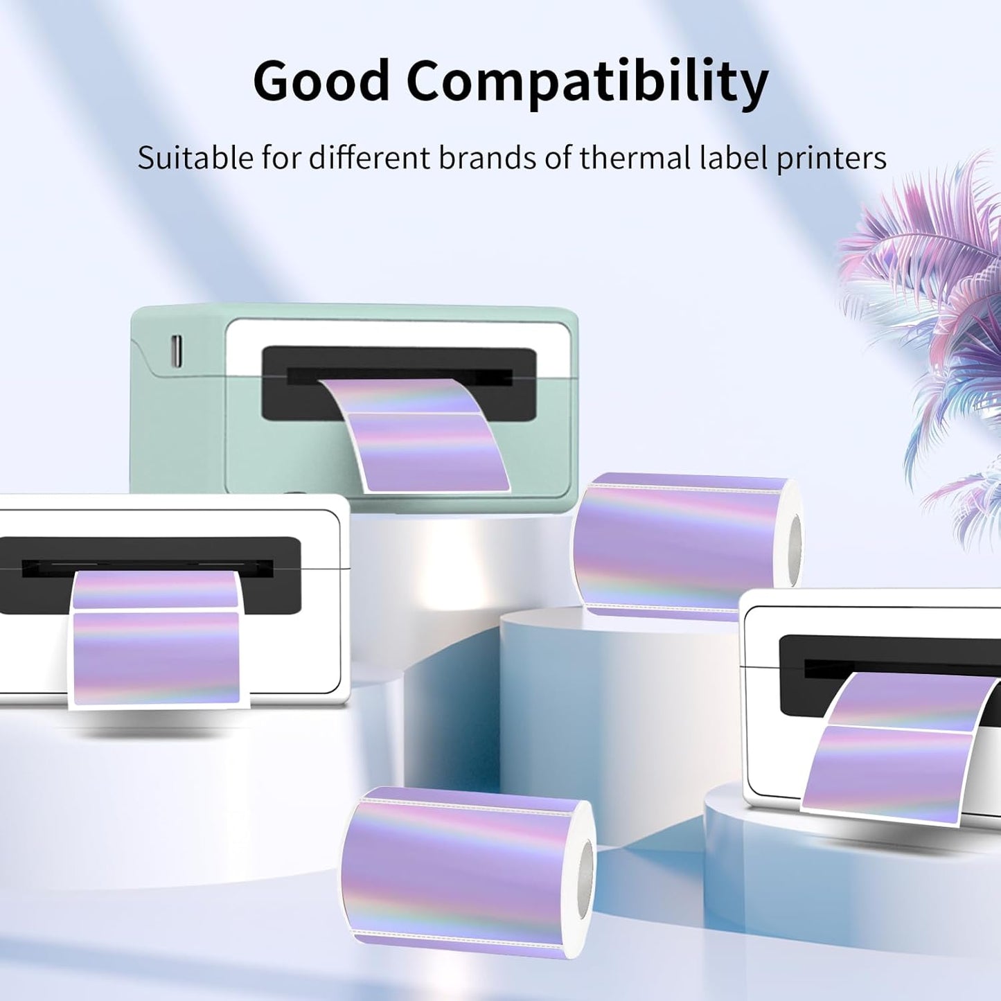 3x2 Inch Holographic Thermal Labels, Purple Thermal Sticker Labels, Rainbow Glitter Thermal Stickers for Price, Barcode, Mailing, Name, DIY Custom Logo Design, 200 Sheets/1 Roll