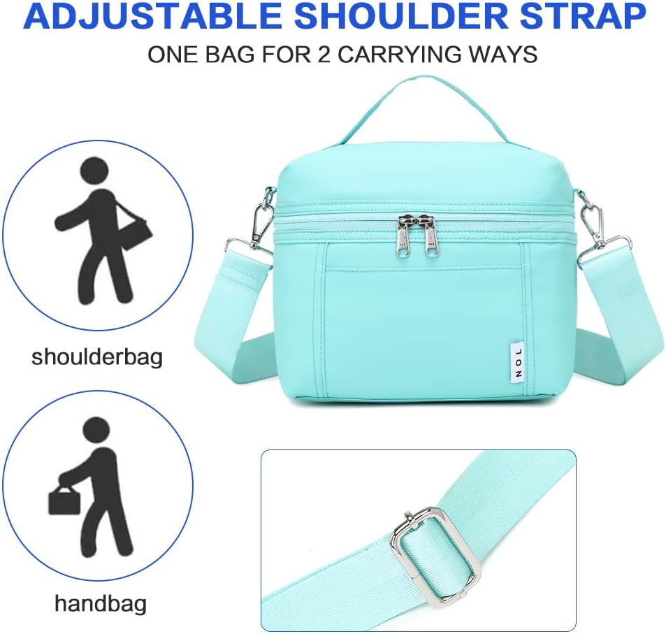 NOL Natural Organic Lifestyle Insulated Lunch Bags for Women Cooler Bag Lightweight Nylon Waterproof Lunch Box For Work（Small, Cyan