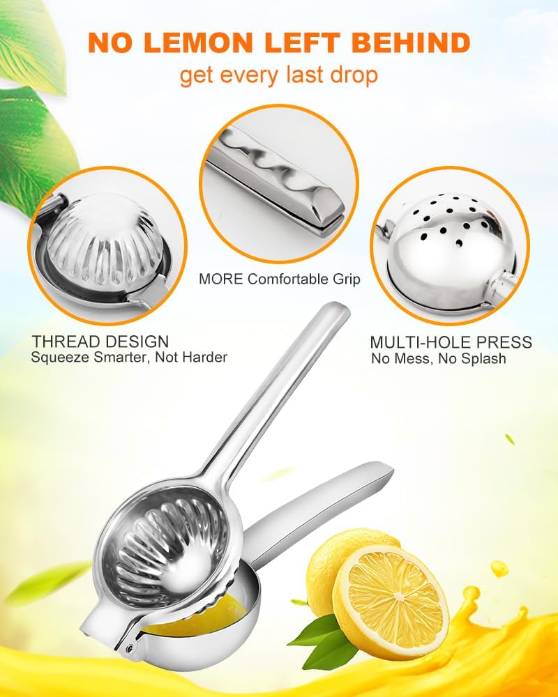 Brigii Lemon Squeezer Juicer for Lime and Lemon, Heavy-Duty 304 Stainless Steel, High Juice Yield Manual Juicer, Ergonomic Handle, Dishwasher Safe