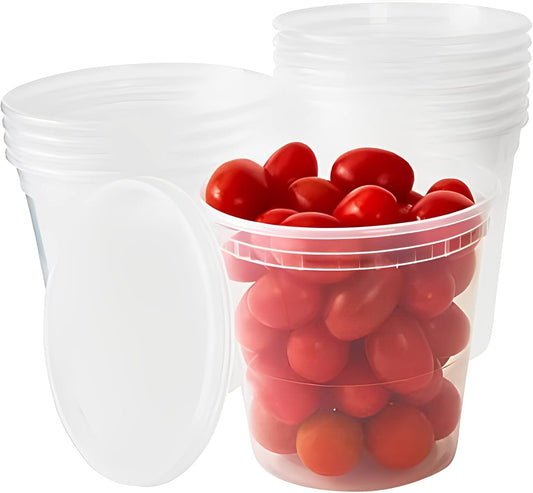 Deli-Grade BPA-Free 24oz Plastic Containers with Lids 12ct. Leakproof Microwavable Portion Container for To-Go Orders, Food Prep and Storage. Reusable Takeout Cups for Restaurant, Cafe and Catering.