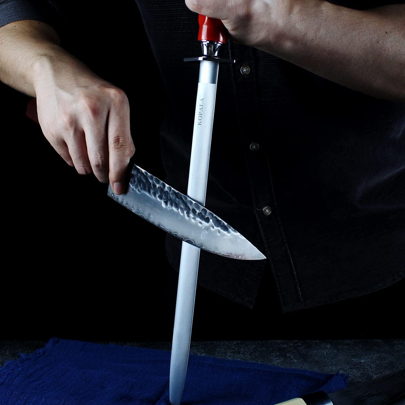 Sharpening Steel Knife Sharpener Rod Round 12 Inches Honing Steel for Knives Red