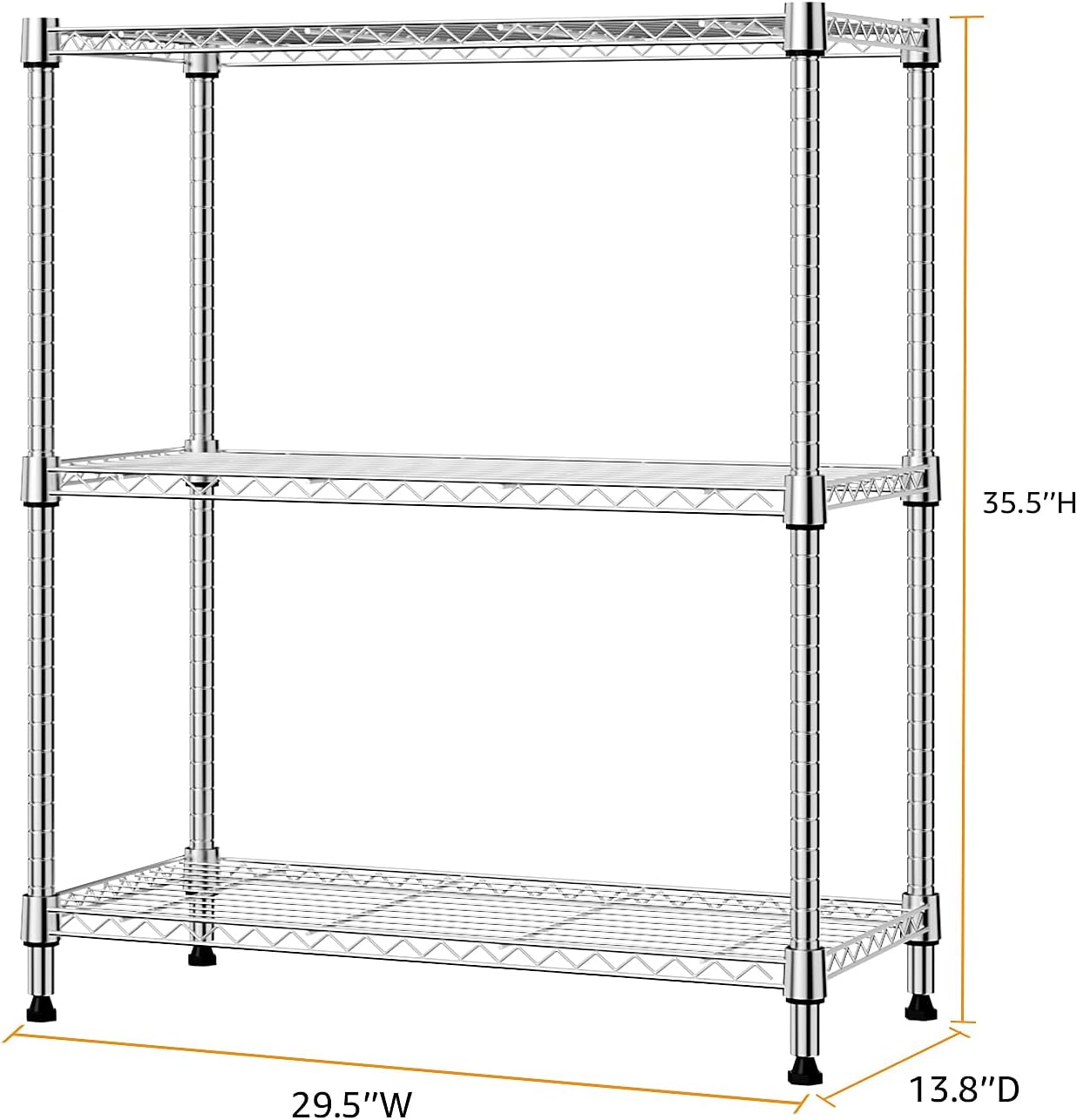 750 lbs 3 Tier Storage Rack Metal Wire Shelving Unit, Storage Standing Shelf Organizer for Laundry Bathroom Kitchen Pantry Closet Garage Basement Utility Room, Chrome 13.8" D x 29.5" W x 35.5" H