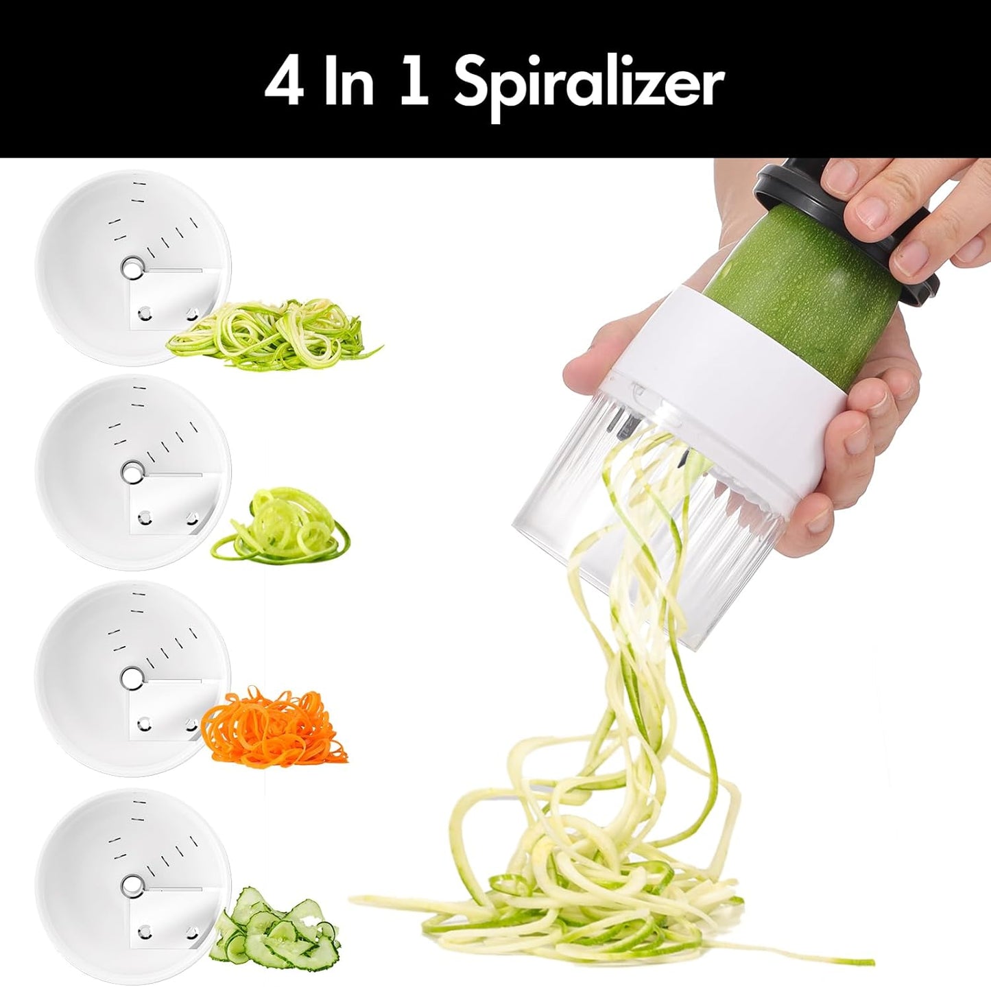 Cambom Mandoline Slicer Vegetable Slicer Spiralizer With 2 L Container for Potatoes, Tomatoes, Cucumbers, Carrots With 6 Blades White