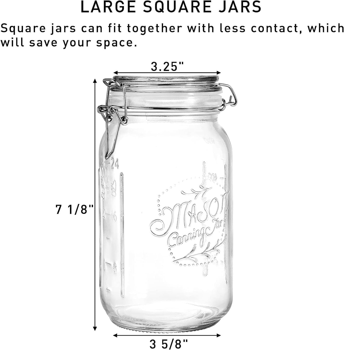 Tebery 4 Pack Clear Wide Mouth Glass Mason Jars with Airtight Clamp Lids, 32Oz Glass Storage Containers Large Kitchen Canisters for Food, Flour, Pasta, Coffee, Candy, Dog Treats, Snacks & More