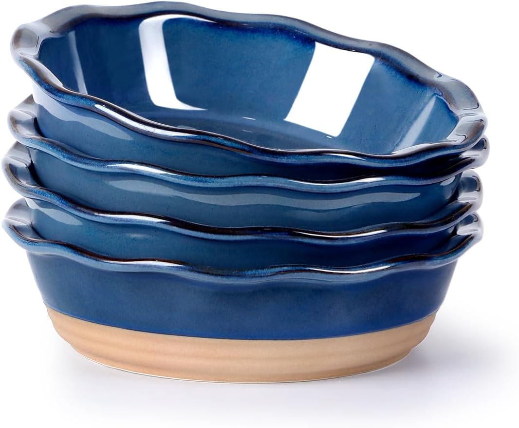 NUTRIUPS 6.5 Inch Ceramic Pie Pans Set of 4, Round Baking Dish for Kitchen, Round Pie Dish Oven Safe