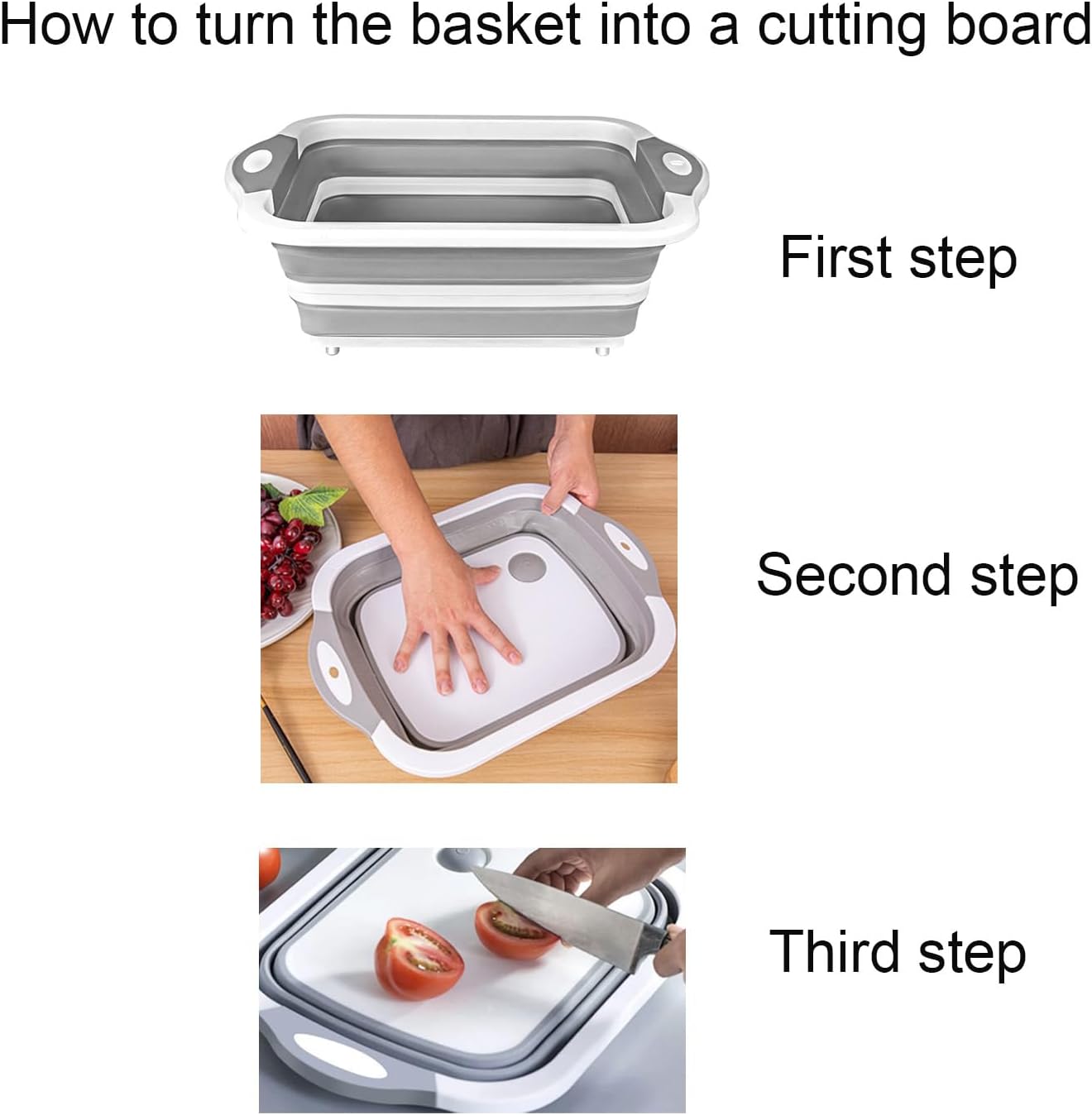 Camping Collapsible Cutting Board Dish Basin BBQ Prep Tub Camp Sink Dish Washing Station Multifunctional Storage Basket(Grey green)