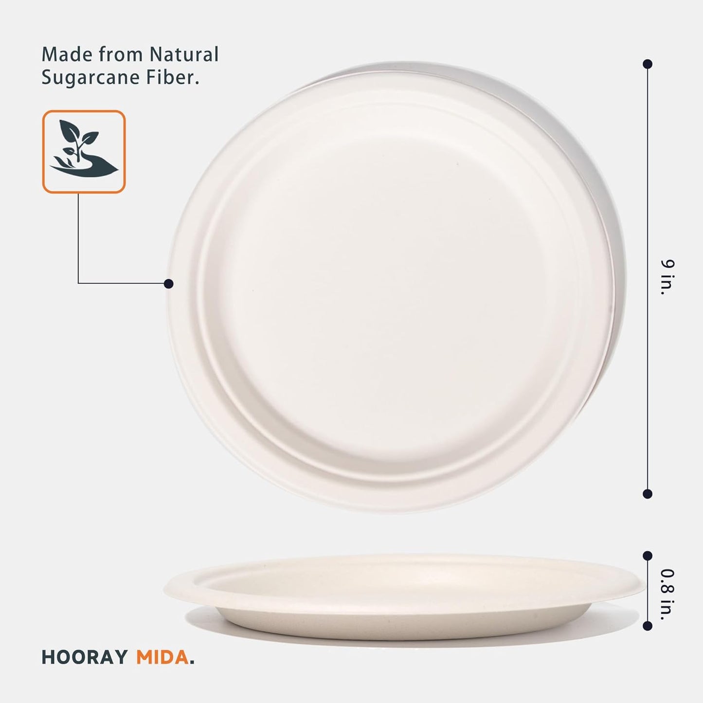 100% Compostable 9 inch Paper Plates, [125-Pack] Disposable Party Plates, (BPI Certified)-Heavy Duty, Eco-Friendly Dinner Paper Plates, Biodegradable Sugarcane Plates, white
