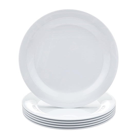 Amazon Basics Melamine (Plastic) Plate, 6 Piece Set, 10.5 in, White (Previously AmazonCommercial brand)