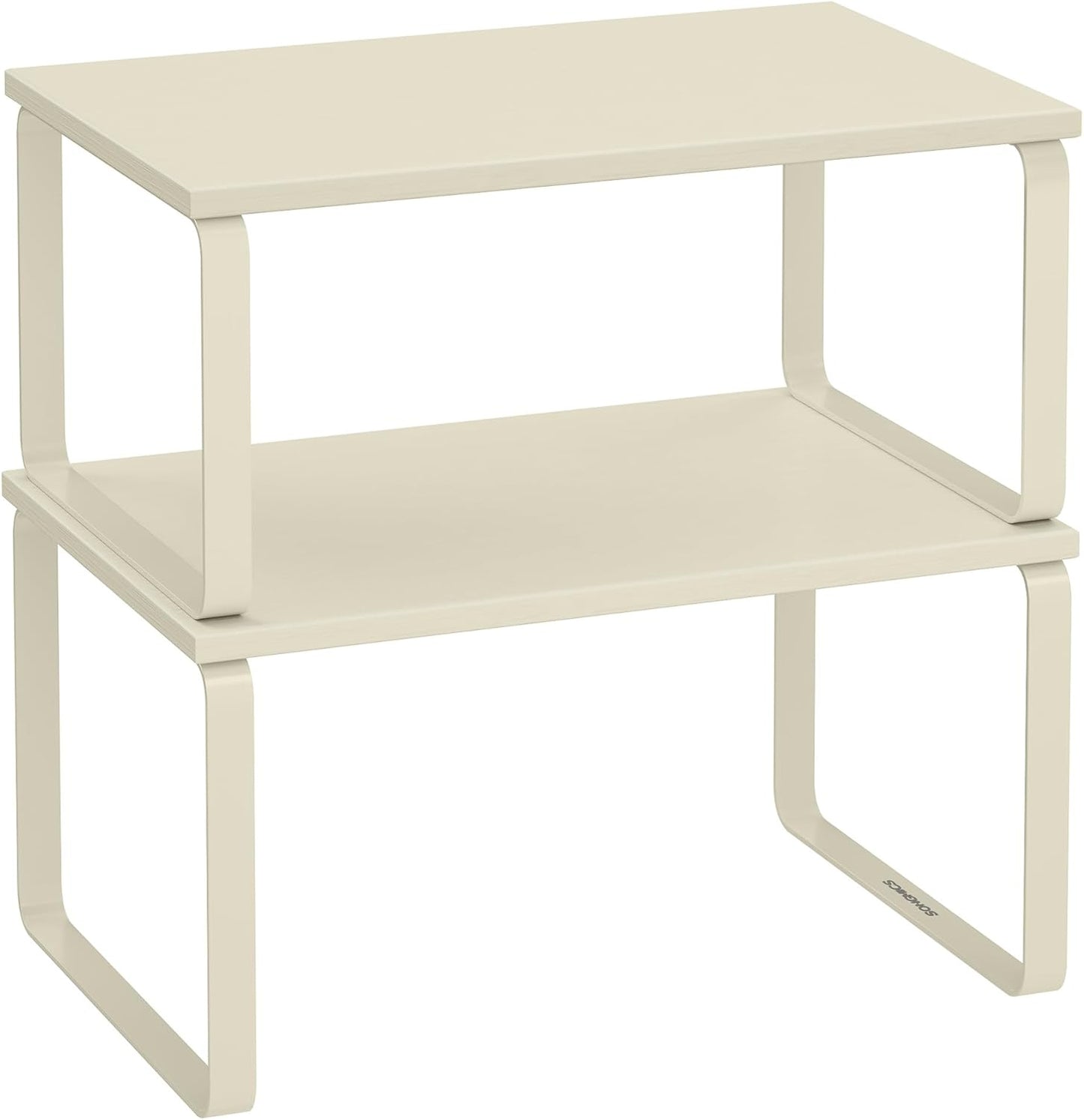 SONGMICS Cabinet Organizer Shelf, Set of 2 Kitchen Counter Shelves, Kitchen Storage, Spice Rack, Stackable, Expandable, Metal and Engineered Wood, Cream White UKCS002W02