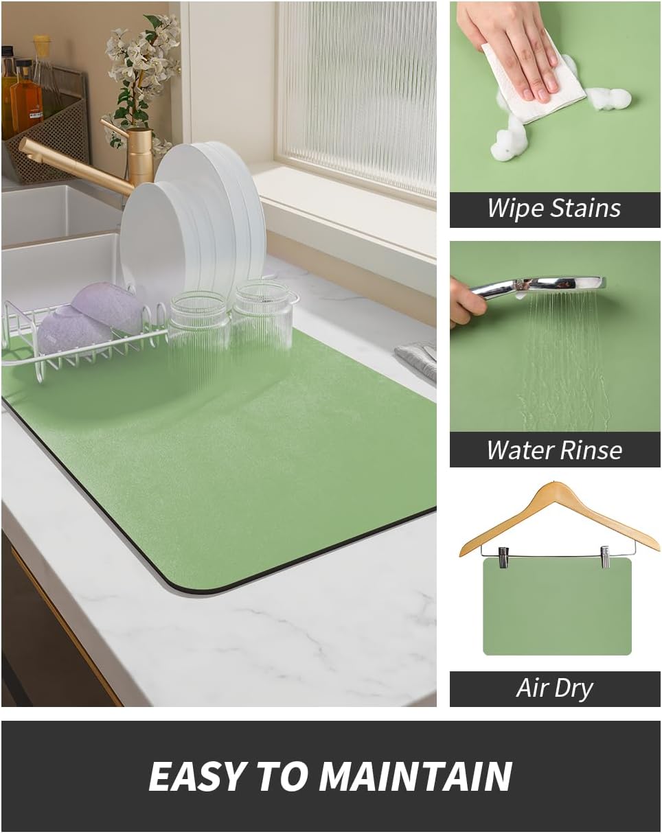 AMOAMI Coffee Mat - Hide Stain Rubber Backed Absorbent Dish Drying Mat for Kitchen Counter - Fits Under Coffee Maker or Machine