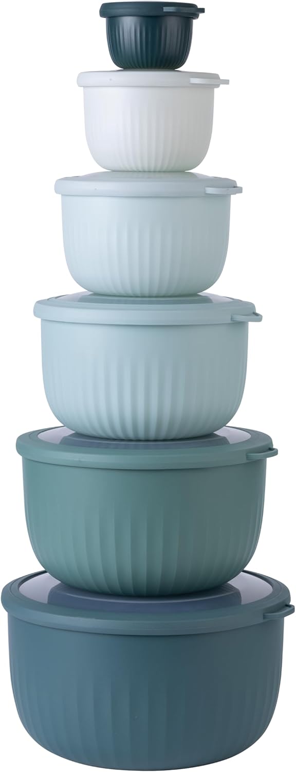 COOK WITH COLOR Prep Bowls with Lids- Wide and Deep Nesting Plastic Small Mixing Bowl Set with Lids, 12 Piece Set - Deep Bowls, Teal