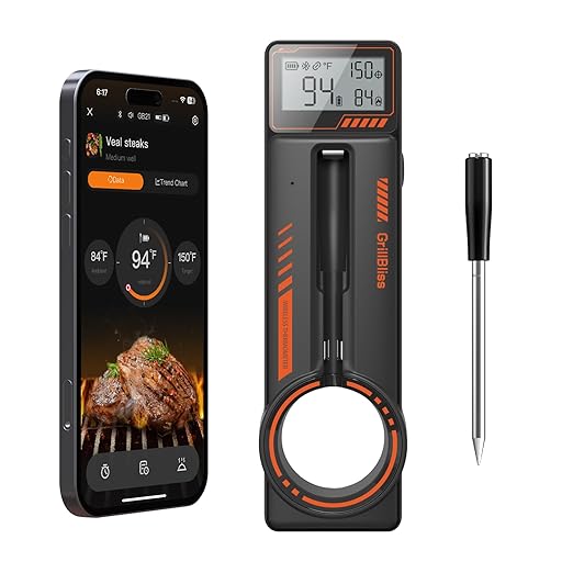 Bluetooth Meat Thermometer - Digital Wireless Meat Thermometer for Grilling and Smoking with IP67 Dual Sensor Probes - Smart App Alert for BBQ, Smoker, Oven, Grill