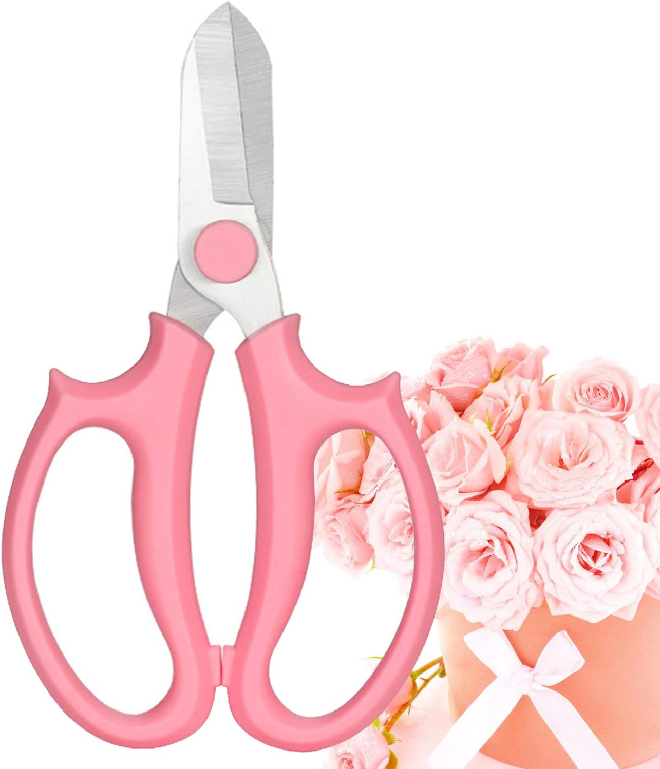 Leize Flower Scissors, Premium Thickened Stainless Steel Floral Shears, Strong Pruner for Flowers, Branches and Leaves (Pink)