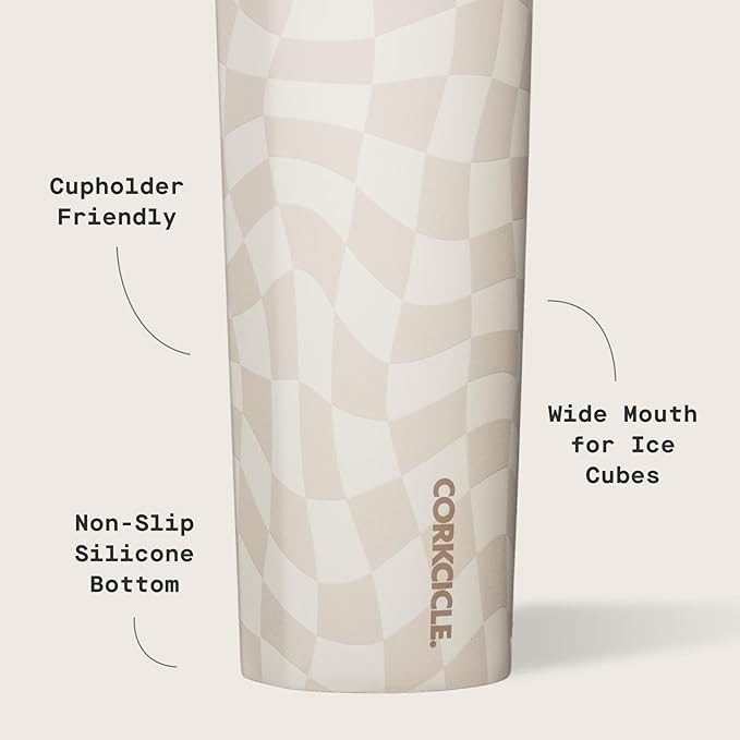 Corkcicle Classic Sport Canteen Insulated Water Bottle - Keeps Beverages Cold 25 Hours - Triple Insulated - Summer Drinkware Gift - Keeps Drinks Ice Cold - Leak-Proof Cap - 20 oz - Wavy Checkerboard