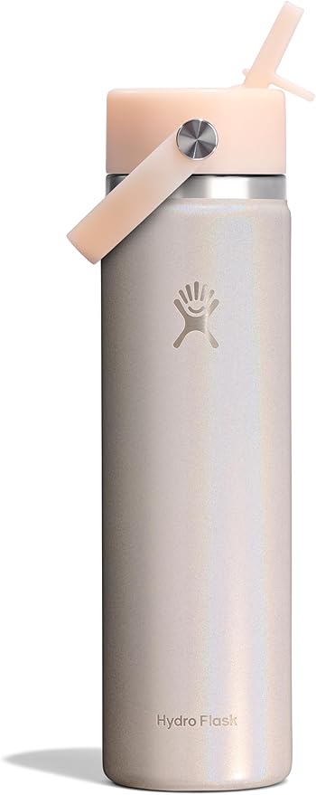 Hydro Flask Water Bottle - Insulated Stainless Steel - Wide Straw Lid, Non-Spill, Leakproof in 24 Oz Glimmer Cream