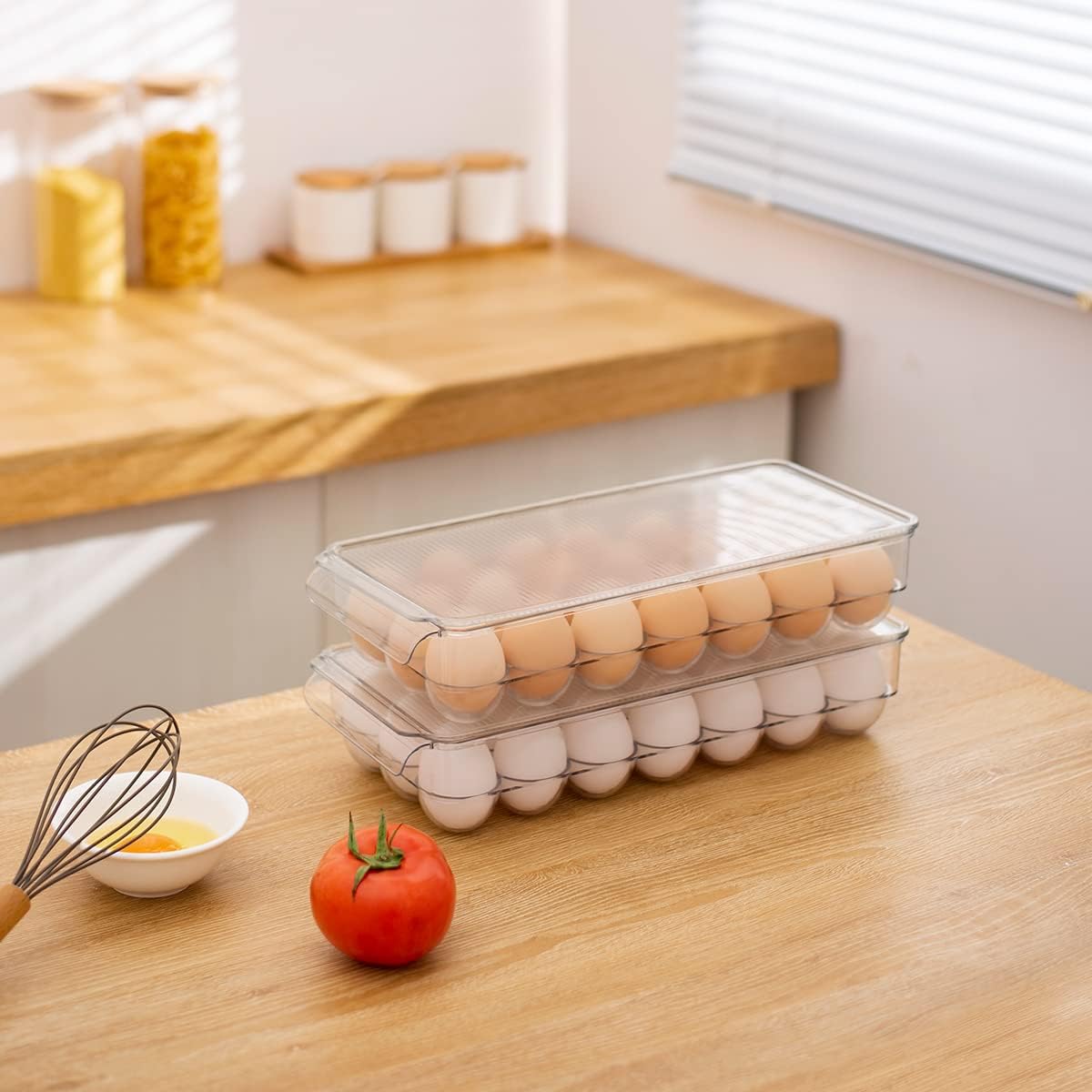 cutesun Egg Holder for Fridge, egg container for refrigerator, 2 Pack Egg Tray for Refrigerator with Lid, Plastic Container for Organizer Bins Holds 42 Eggs (2Packs, 42)