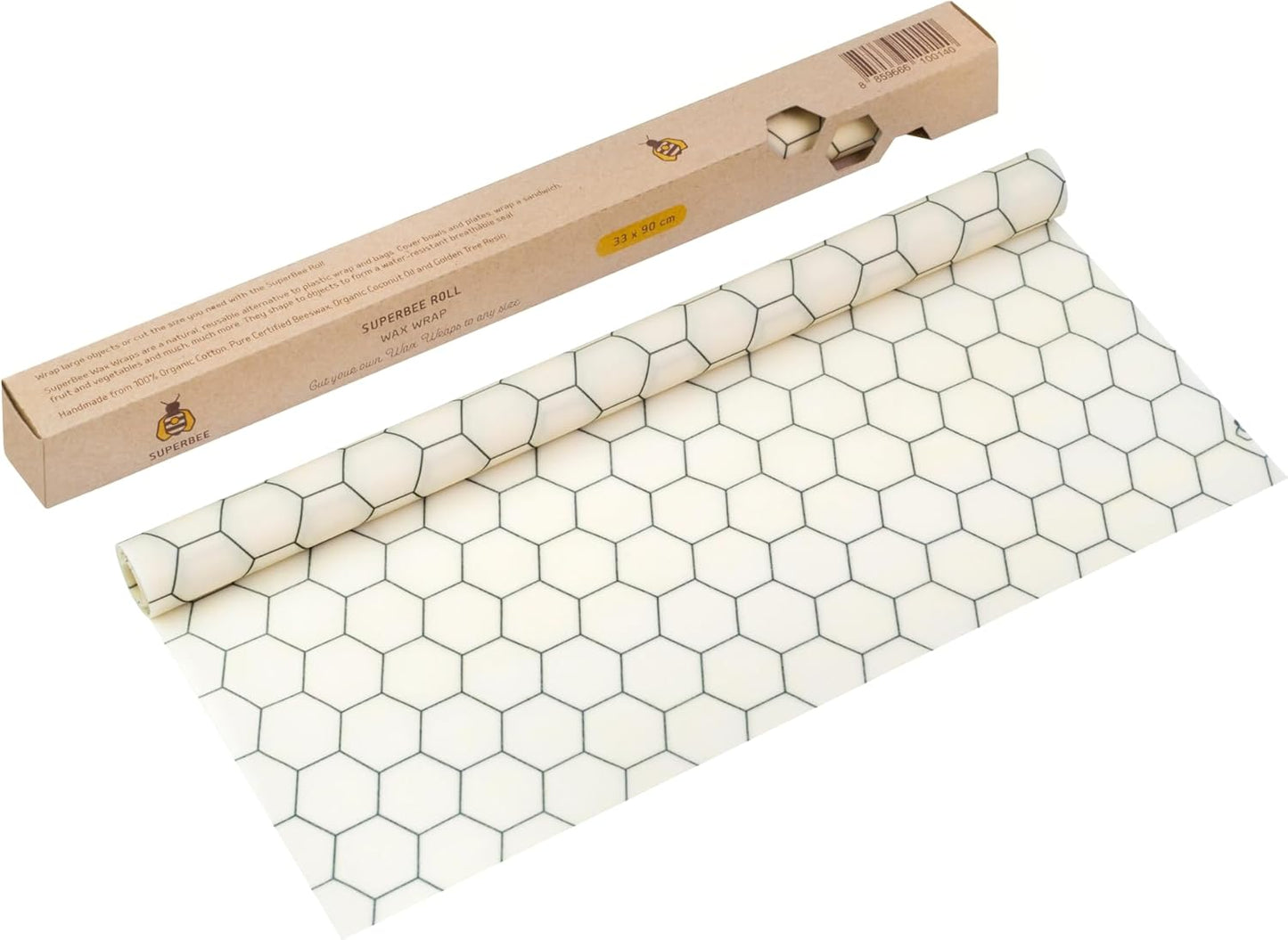 SUPERBEE Beeswax Wrap Roll XL, Reusable Beeswax Wrap for Food, Wrap Roll, Reusable Bees Wrap Paper for Wrapping Vegetables & Cheese, Bowl Covers and Sandwich Wrapping Paper, Hexagonia - 35x13"