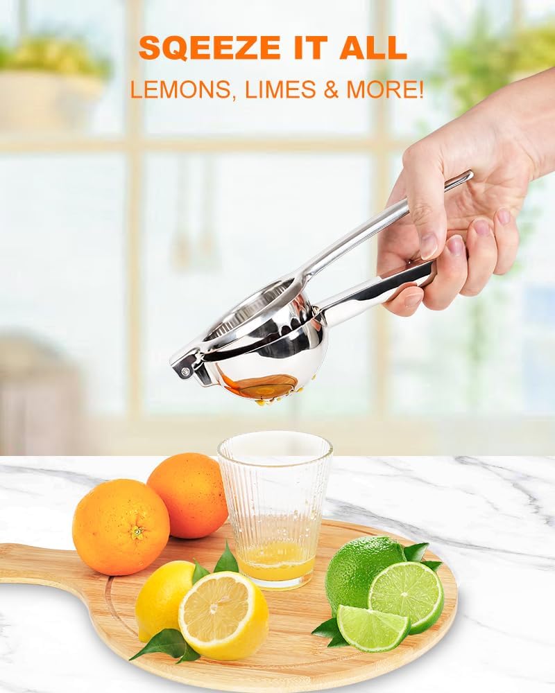 Brigii Lemon Squeezer Juicer for Lime and Lemon, Heavy-Duty 304 Stainless Steel, High Juice Yield Manual Juicer, Ergonomic Handle, Dishwasher Safe