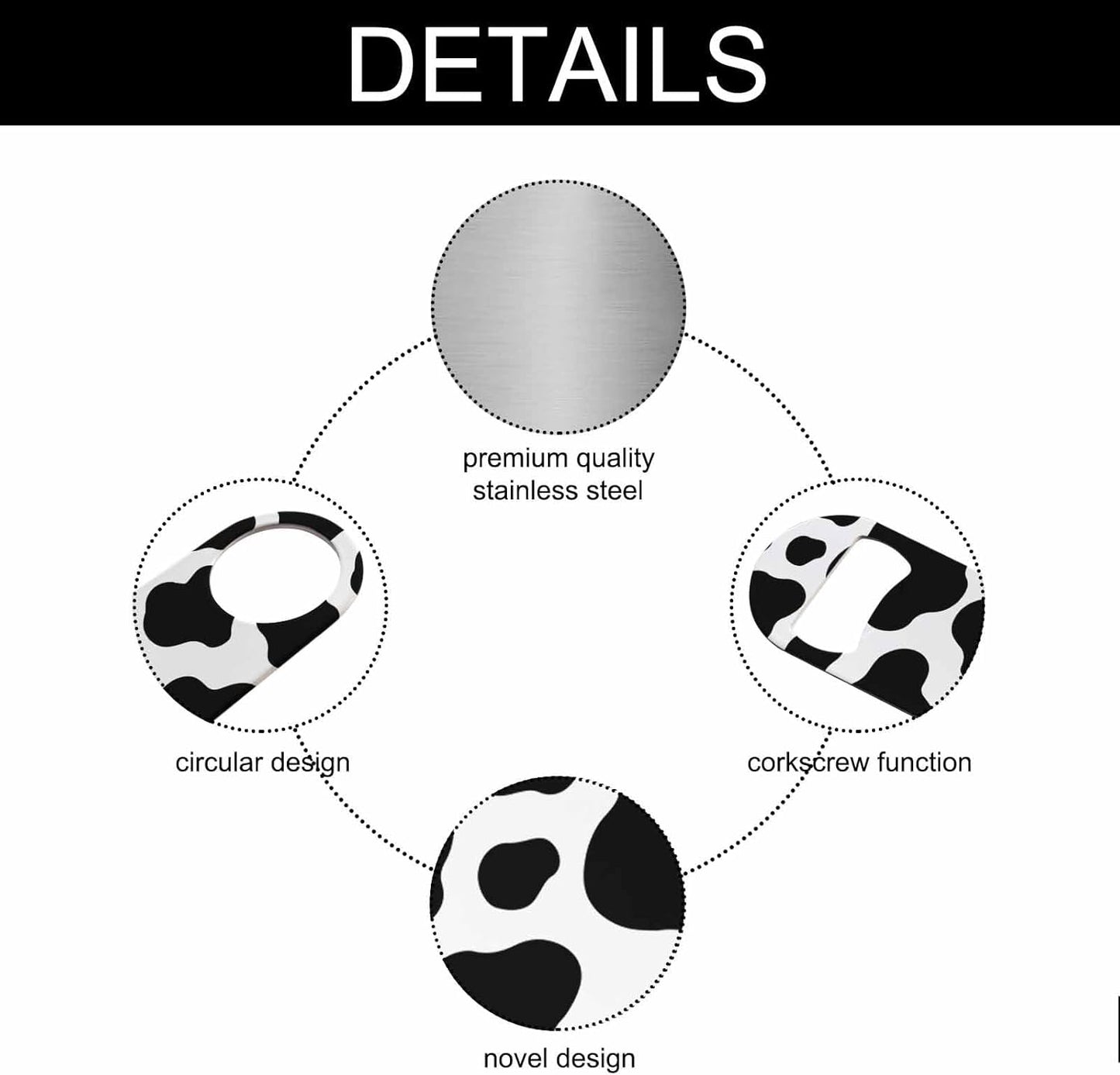 Cow Texture Stainless Steel Bottle Opener Jungle Animal Black and White Print Spot Skin Fur Pattern Flat Beer Bottle Opener Keychain for Home Kitchen Bar Restaurant Party Birthday Gift