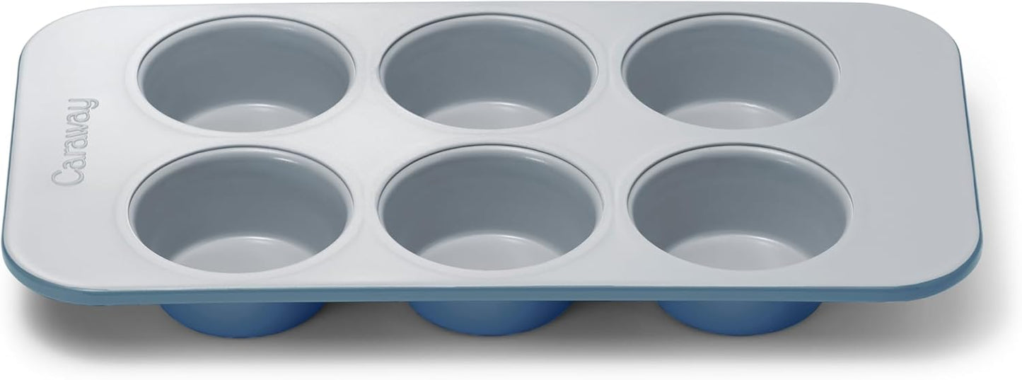 Caraway Nonstick Ceramic 6 Cup Muffin Pan – Non-Toxic, PTFE & PFOA Free – Oven Safe – Aluminized Steel Core – Small Muffin Pan for Baking Cupcakes, Muffins & More - Slate