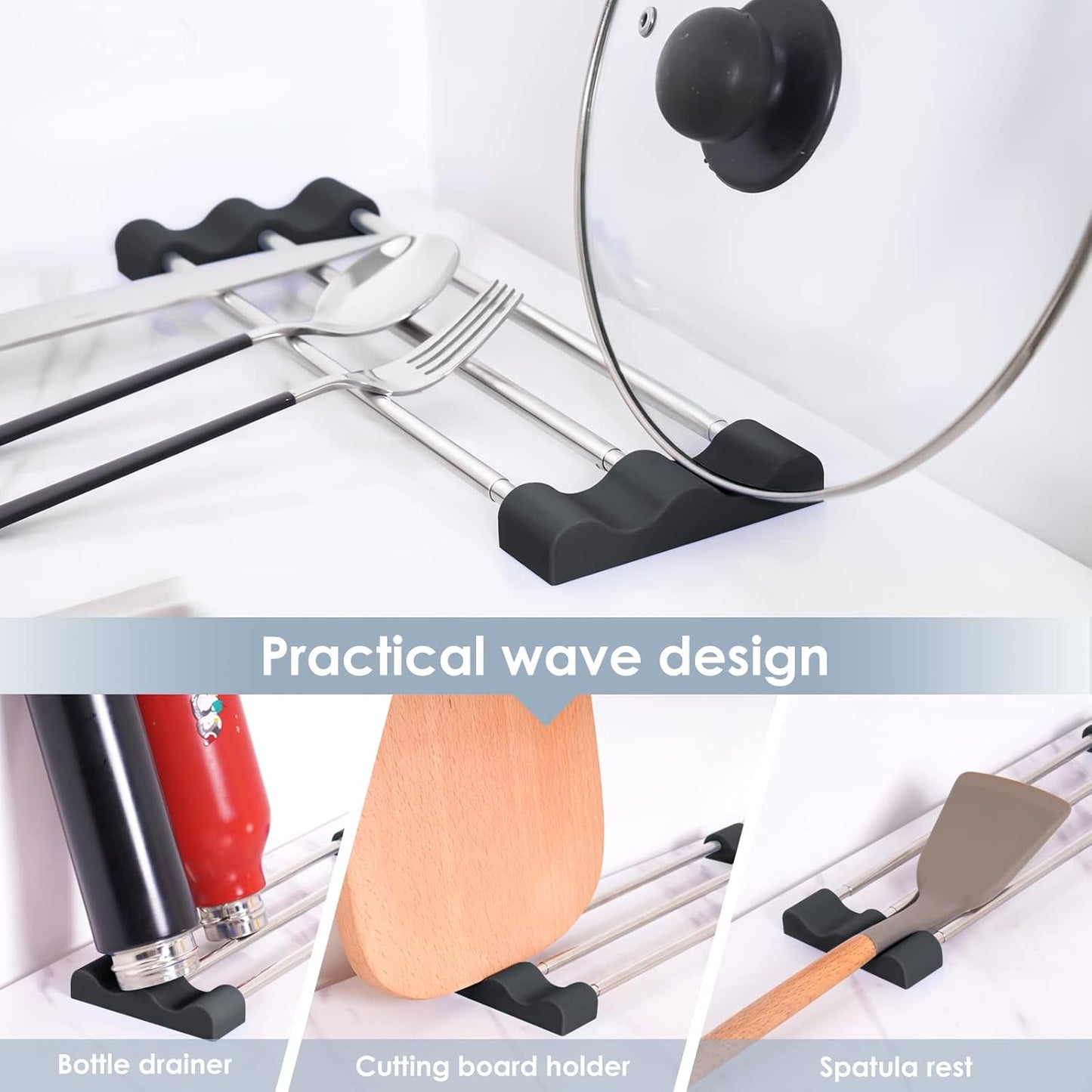 Tomorotec Adjustable Over-The-Sink Kitchen Rack for Dishcloths, Sponges, Bottles and Brushes - Heat-Resistant Stainless Steel with Slim, Expandable Design and Multifunctional Silicone Holder