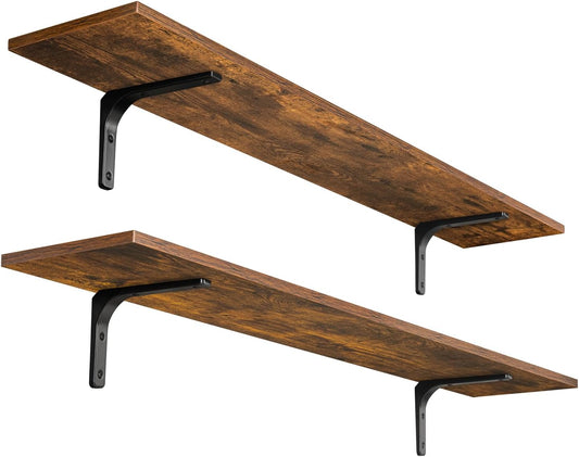 DINZI LVJ Long Wall Shelves, 47.3Inch Wall Mounted Shelves Set of 2, Extra Large Wall Storage Ledges with Sturdy Metal Brackets for Living Room, Bathroom, Bedroom, Kitchen, Rustic Brown