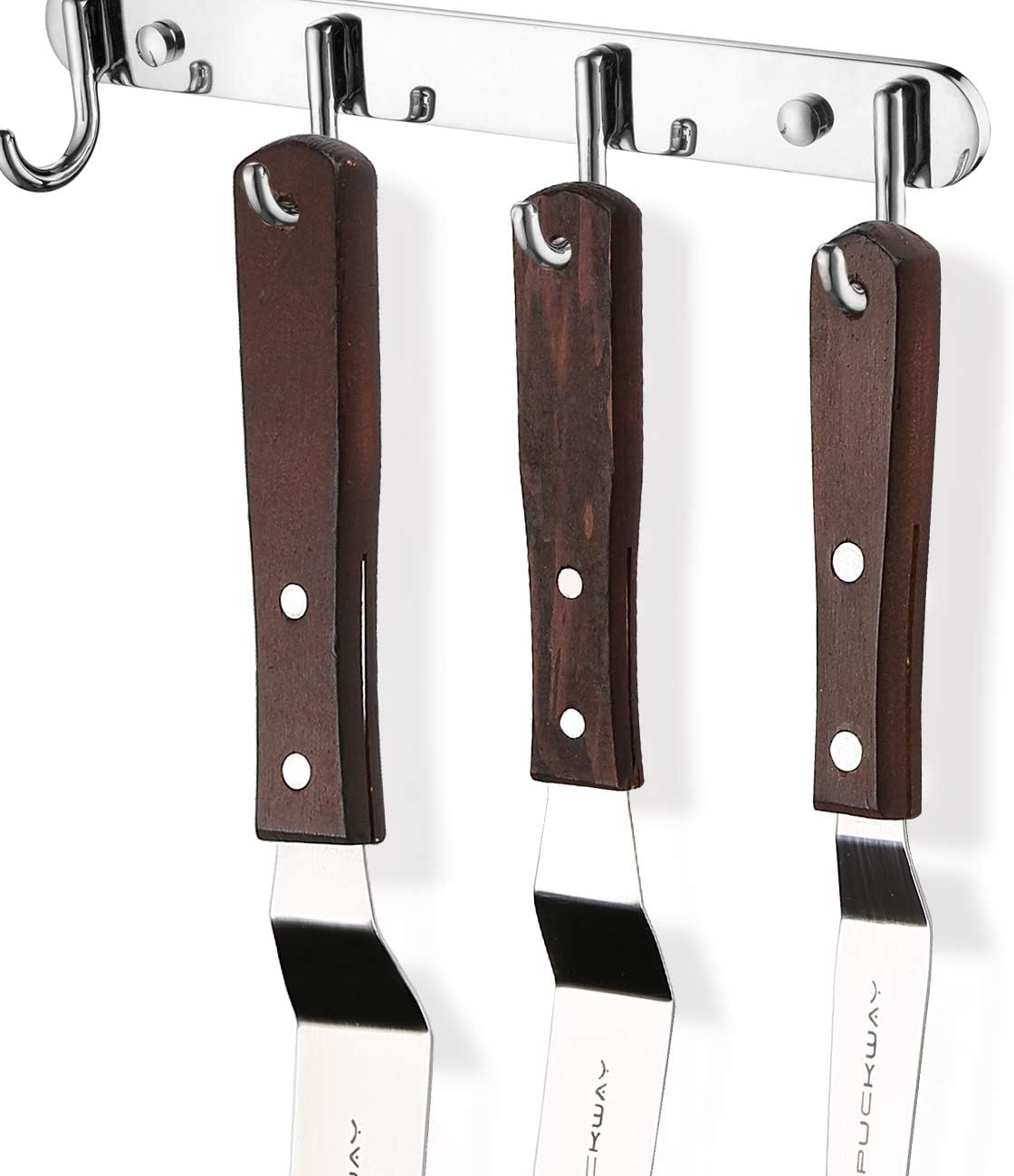 Offset Cake Icing Spatula Set of 3 Professional Stainless Steel Decorating Frosting Spatulas (4"-6"-8" Flexible Resistant Blade) Angled with Wooden Handle