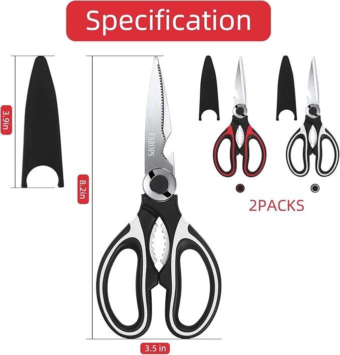 Kitchen Scissor For General Use 2-Packs,Heavy Duty Kitchen Raptor Meat Shears,Dishwasher Safe Cooking Scissors, Stainless Steel Multi-function Scissors For Food,Chicken,Poultry, Fish, Pizza,Herbs