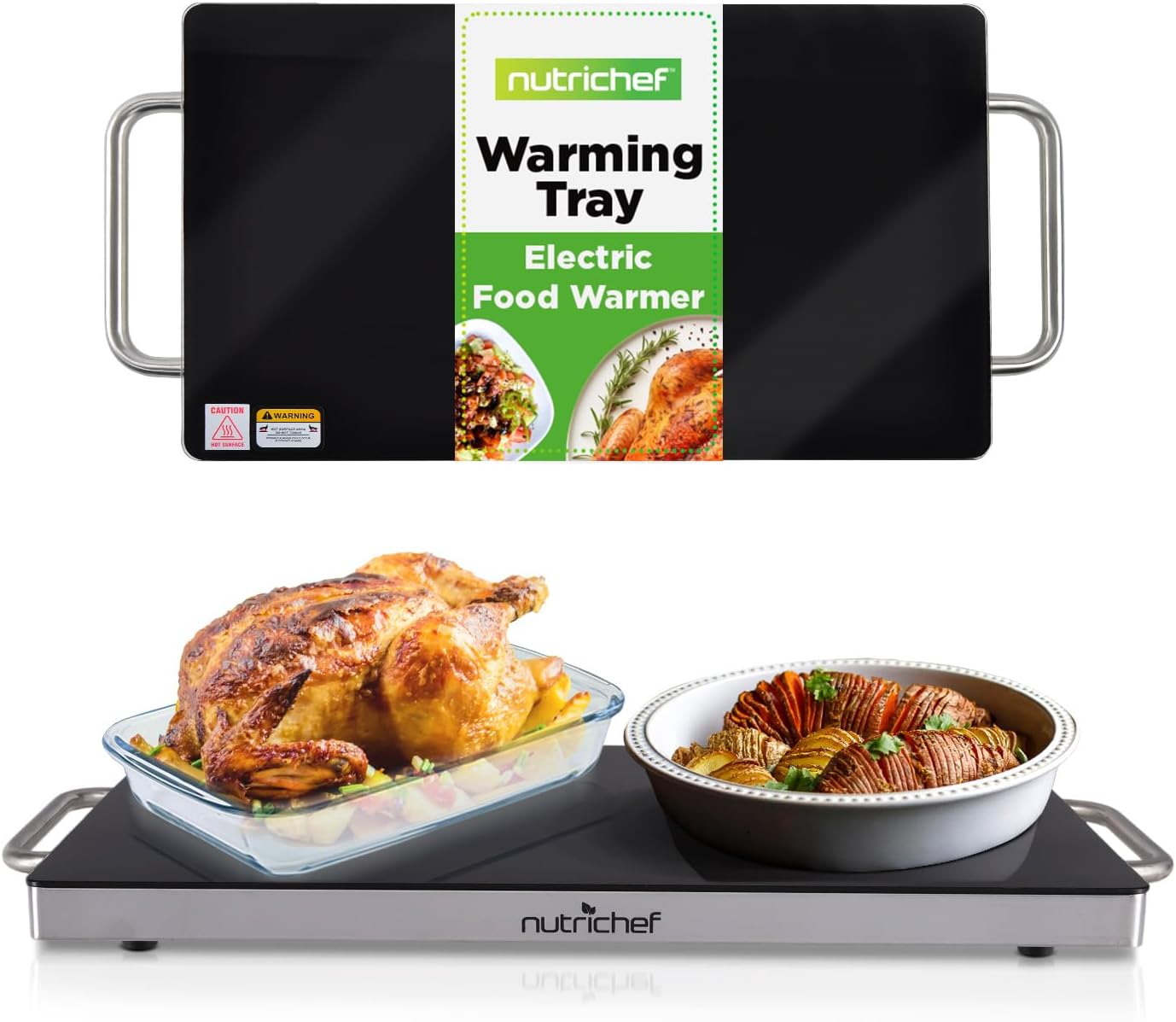 NutriChef Large Electric Warming Tray | 20" x 12" Hot Plate | Ideal for Buffets, Restaurants, Parties, & Home Dinners - Glass Top Keeps Food Hot - Perfect for Events | Heats your food to 200°F