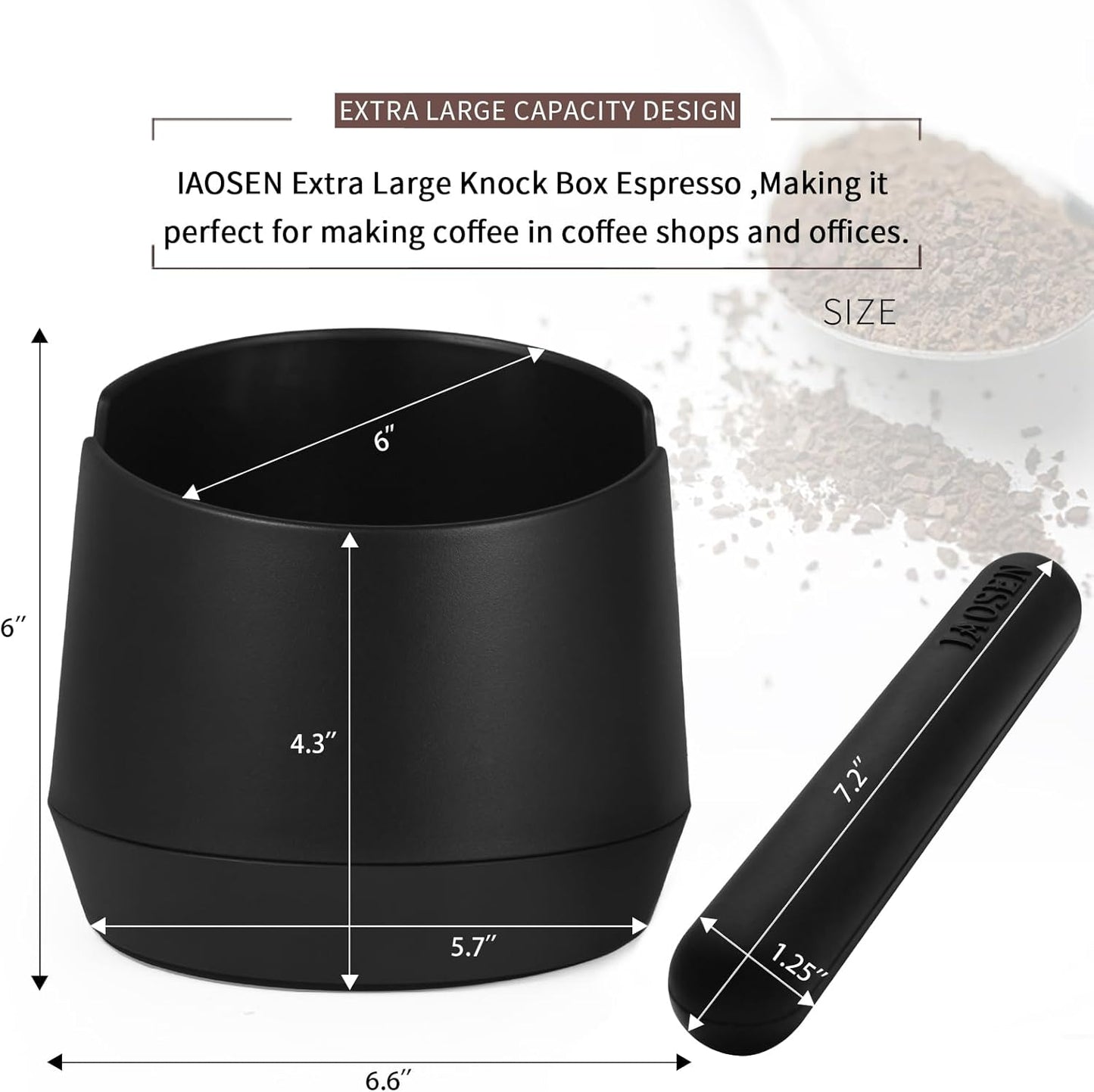 Knock Box 6 Inch Extra Large Capacity Design Espresso Knock Box Shock-absorbent Knock Box Espresso with Removable Knock Bar and Non-Slip Base Espresso Accessories for Home/Office