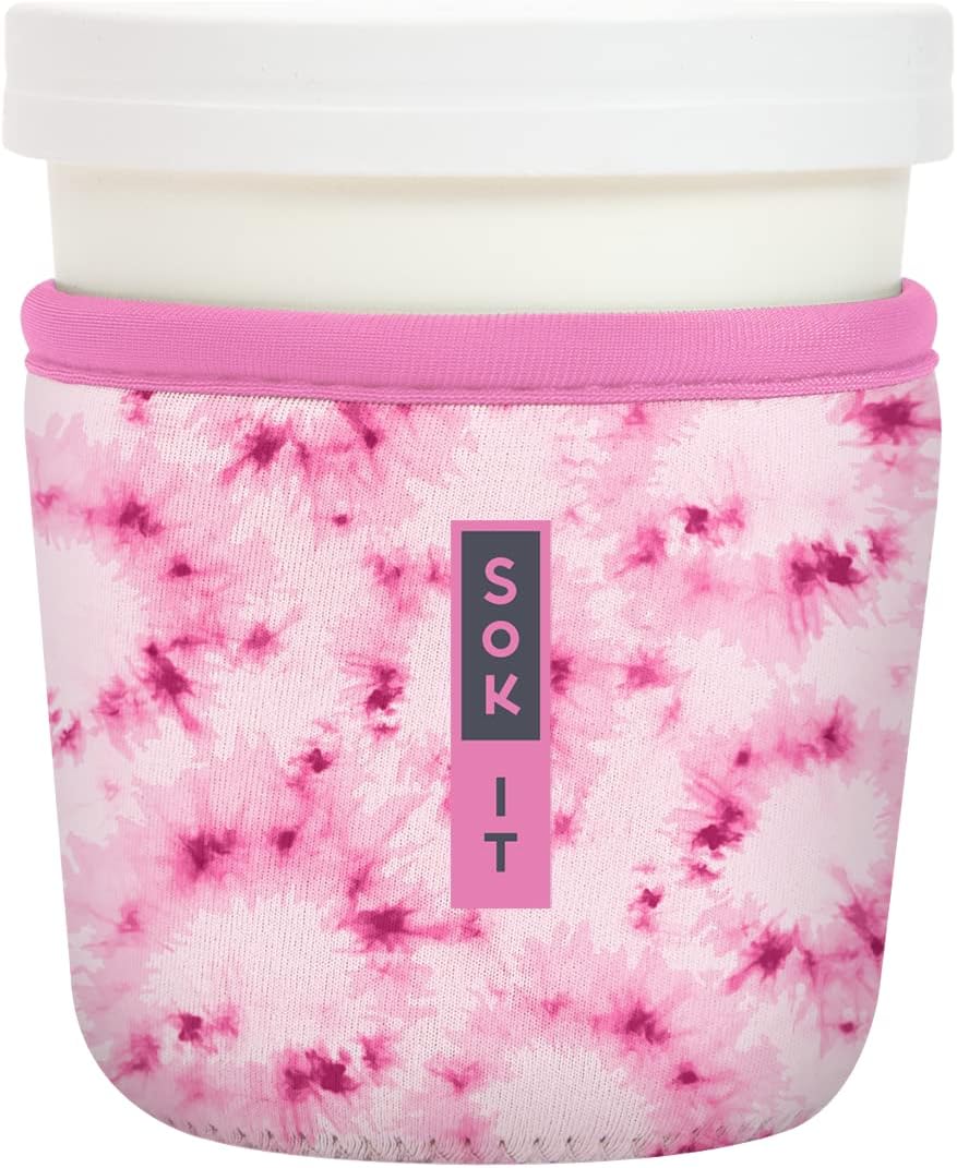 Sok It IceCreamSok Insulated Neoprene Cover (Pink Splash Tie Dye, Tapered Ice Cream Pints)