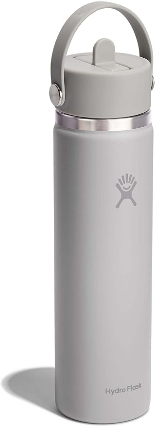 Hydro Flask Water Bottle - Insulated Stainless Steel - Wide Mouth Flex Straw Lid, Non Spill, Leakproof and Refillable in 24 Oz Tonal Birch