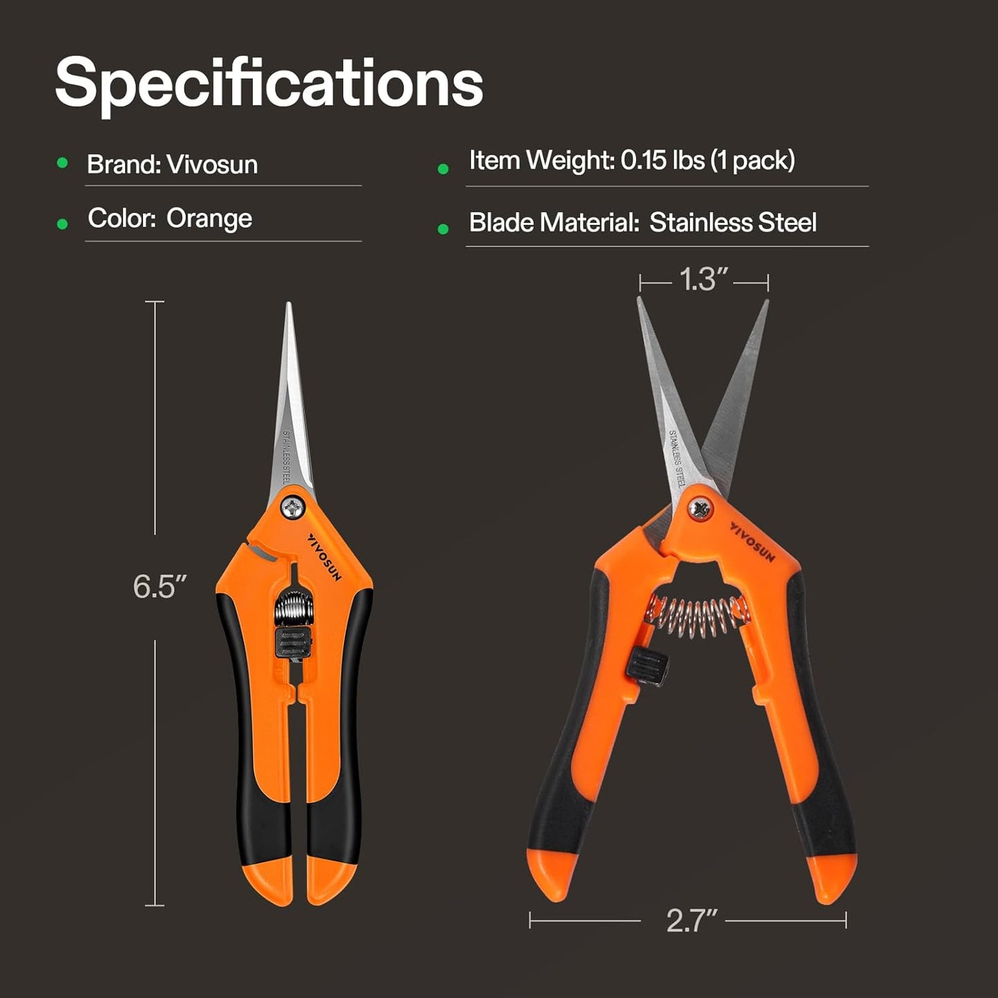 VIVOSUN 6-Pack 6.5 Inch Gardening Scissors Hand Pruner Pruning Shear with Straight Stainless Steel Blades Orange