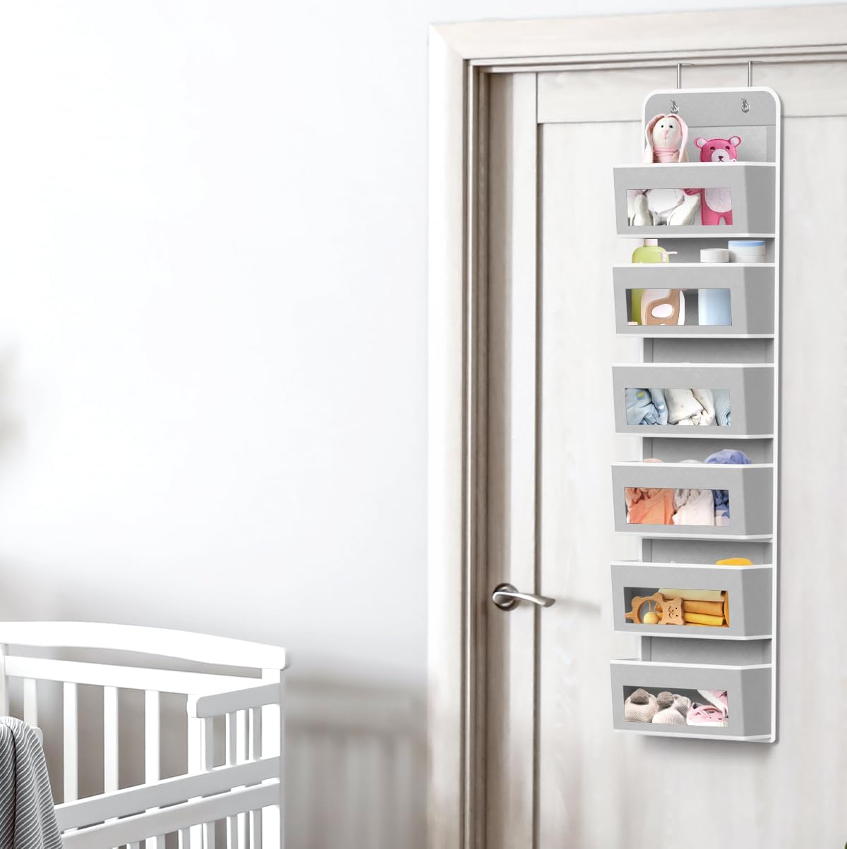 SIMPLE HOUSEWARE 6 Clear Window Pocket Over Closet Door Storage Hanging Organizer for Bedroom, Bathroom, Pantry, Gay