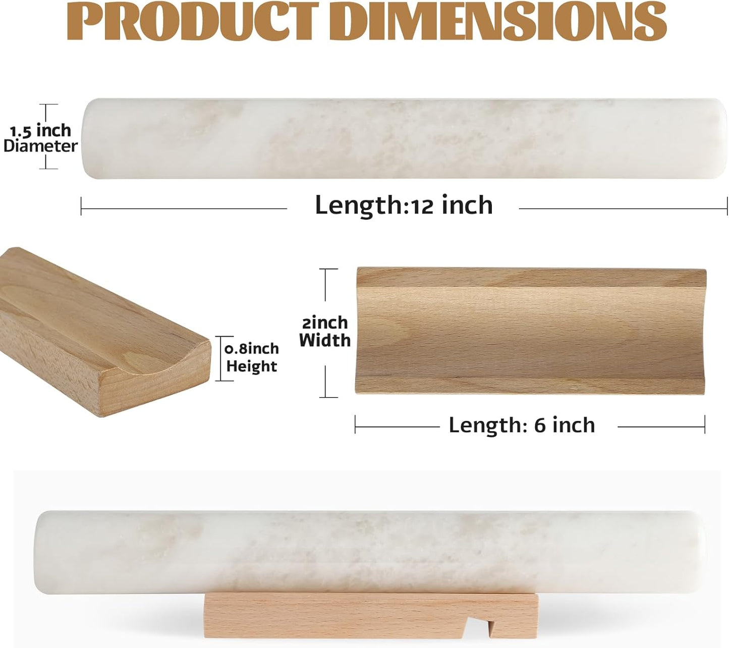 Koville African Natural Marble French Rolling Pin, 16inch Non-Stick Rolling Pin for Baking, Dough Roller for Pasta, Dumpling, Fondant, Pie, Bread, Pizza, Kitchen Baking Tools(Namib Fantasy)