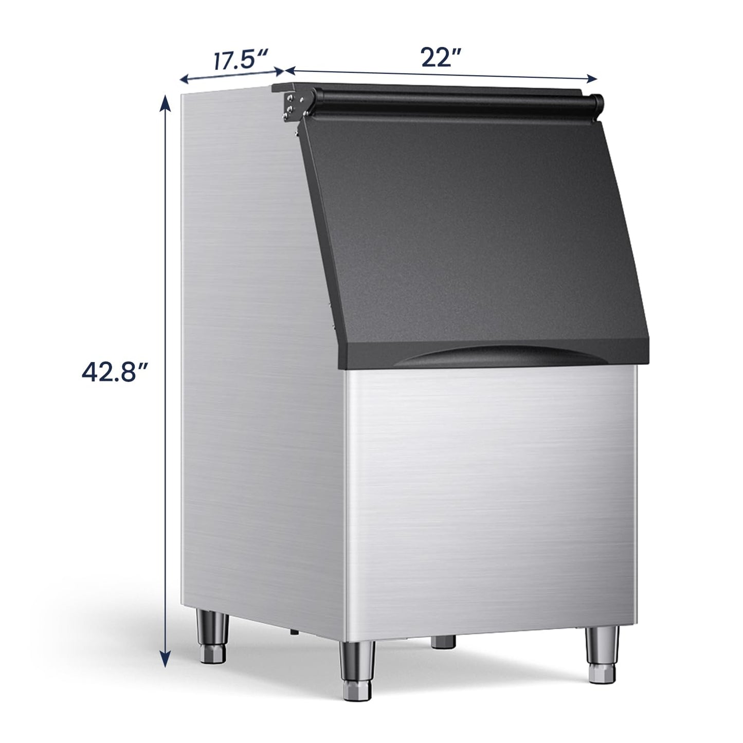Coolake 360 lb. Commercial Ice Machine Storage Bin, 26" Stainless Steel Space Saving Footprint Ice Bin with Convenient Lift-up Door, Filter, Scoop, Adjustable Feet, for Bar Restaurant Shop