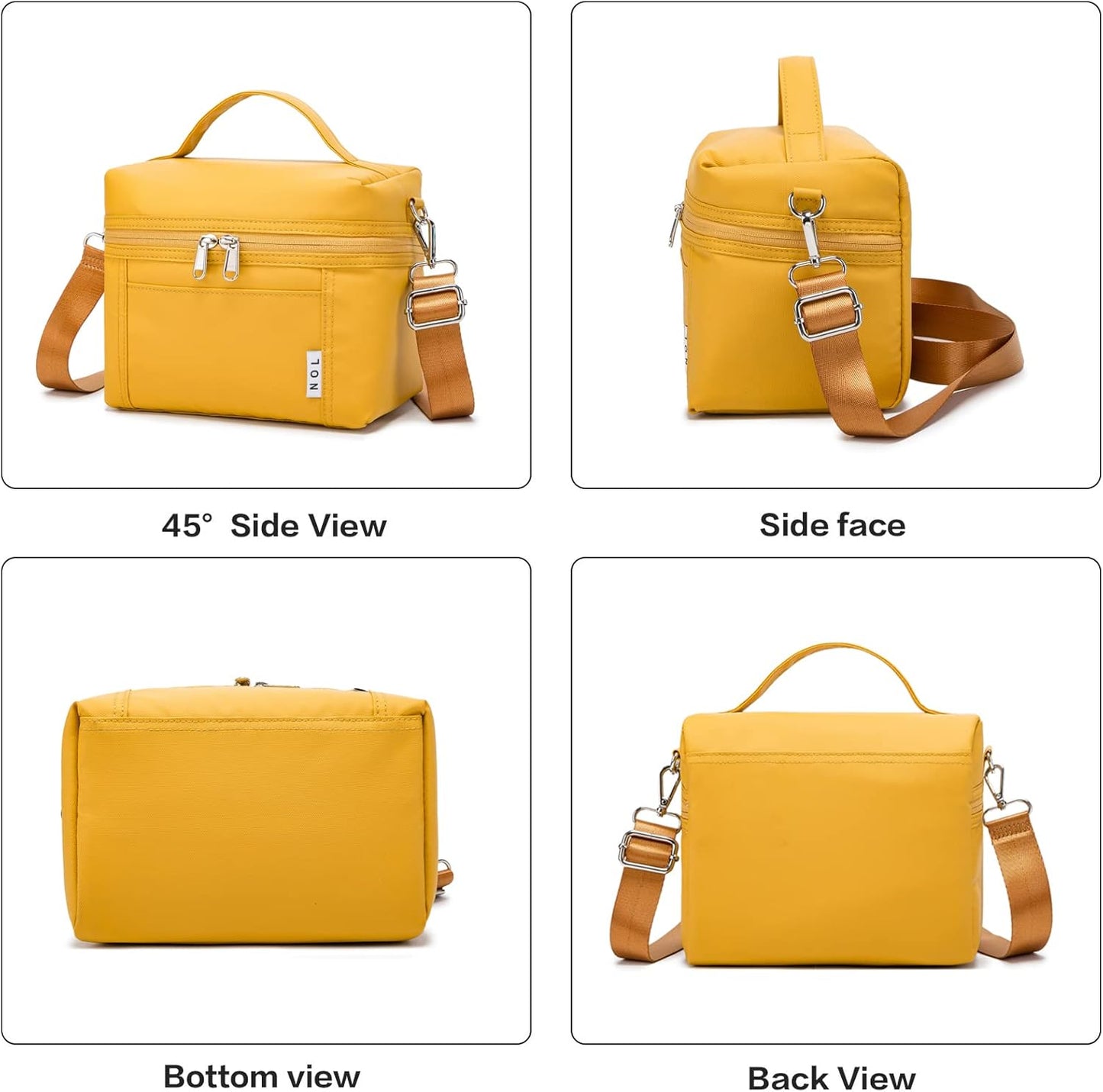 NOL Natural Organic Lifestyle Insulated Lunch Bags for Women Cooler Bag Lightweight Nylon Waterproof Lunch Box For Work (Mustard, Small)