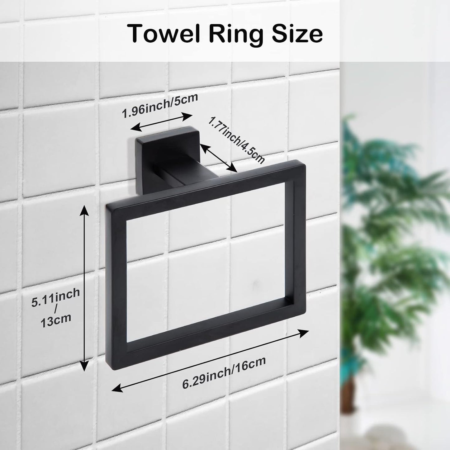 Matte Black Towel Ring,Square Hand Towel Holder,Towel Hanger, Bathroom Hardware Accessories,SUS 304 Stainless Steel Wall-Mounted